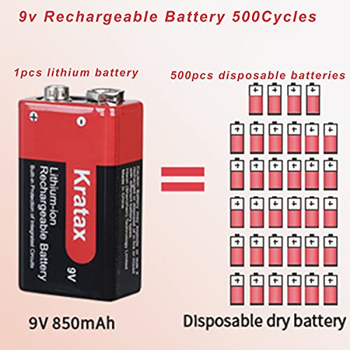 9V-Lithium-Batterie Kratax Akku 9V Block 850 mAh 2 * 9V