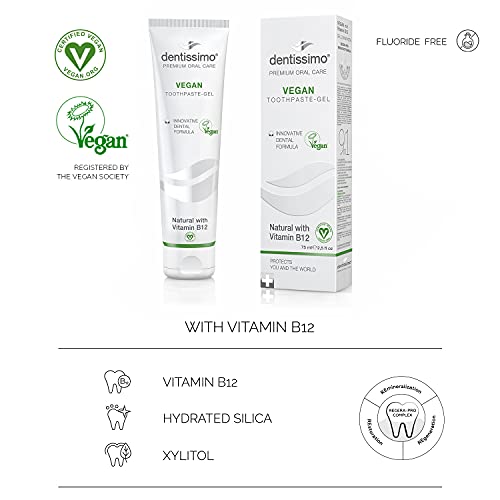 B12-Zahnpasta dentissimo Premium Vegan Gel, Fluoride Free, 75ml