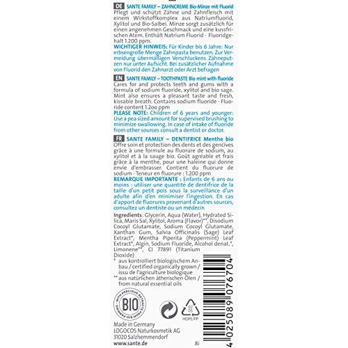 B12-Zahnpasta Sante Naturkosmetik Zahncreme Bio-Minze, 75 Ml