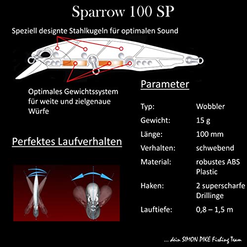 Barsch-Wobbler SP SIMON PIKE Wobbler Sparrow 100SP in Color