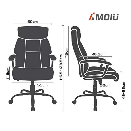 Bürostuhl 150 kg Amoiu Bürostuhl, gepolsterte Armlehnen und Kopfunterstützung(Grau Stoff)