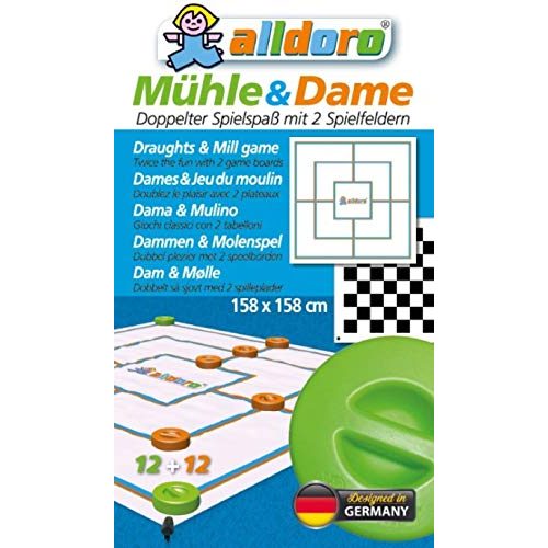 Dame-Spiel alldoro 60063 XXL Mühle und Dame mit Tragetasche