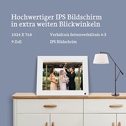 Digitaler Bilderrahmen (weiß) Bsimb WLAN 9 Zoll IPS Bildschirm
