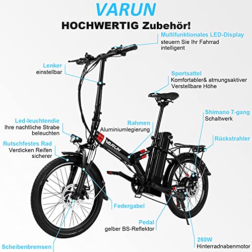 E-Bike (Tiefeinstieg) VARUN 20″ Klappbares E-Bike 250W Motor