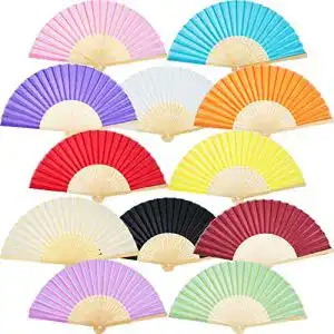 Fächer Bememo 12 Packung Hand Silk Bambus Falt Handheld