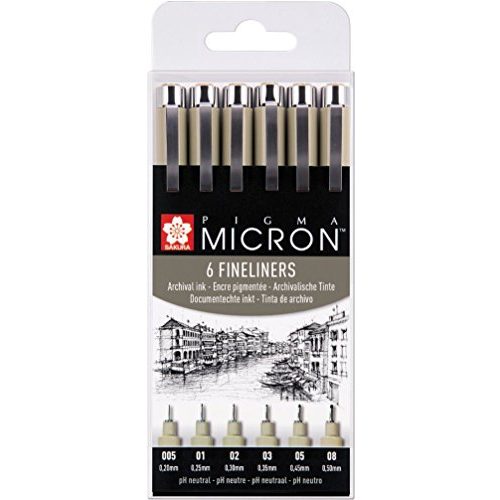 Fineliner SAKURA PIGMA MICRON SET 6 Stifte, schwarz