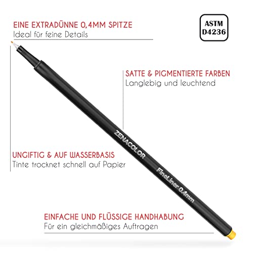 Fineliner Zenacolor Filzstifte 60 Farben, 0,4 mm Fine Tip Pen