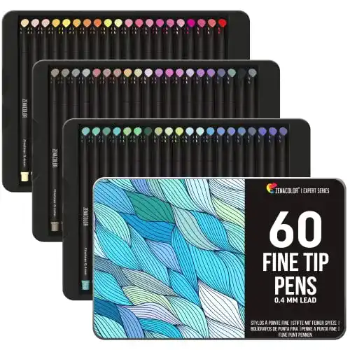 Fineliner Zenacolor Filzstifte 60 Farben, 0,4 mm Fine Tip Pen