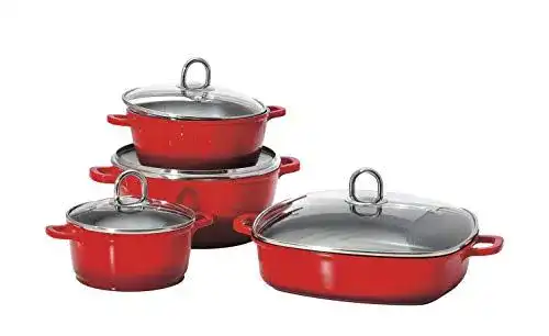 KHG-Töpfe KHG Topfset 4-teilig aus Aluminium-Guss in rot