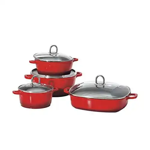KHG-Töpfe KHG Topfset 4-teilig aus Aluminium-Guss in rot