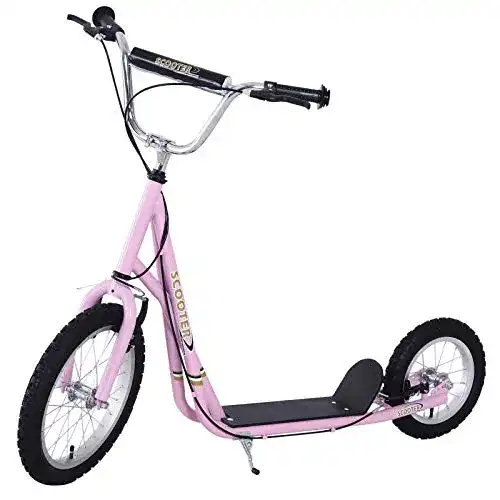Kinderroller mit Luftreifen HOMCOM Kickboard 16/12 Zoll pink