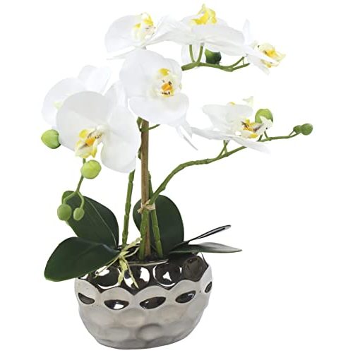 Künstliche Orchidee Decoline 33cm, Blüten weiß, Keramik Übertopf