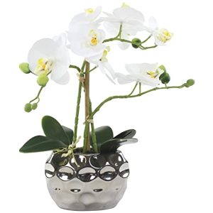 Künstliche Orchidee Decoline 33cm, Blüten weiß, Keramik Übertopf