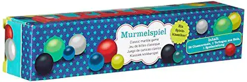 Murmeln moses 38064 Klassisches Murmelspiel | Spieleklassiker mit 26 Glas und einem Holzbogen, bunt