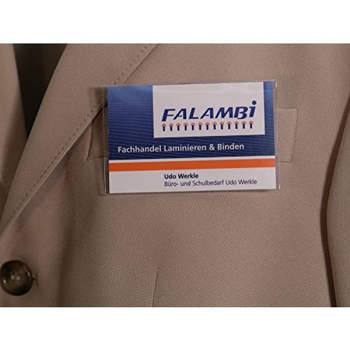 Namensschild FALAMBI 50 x, Halter mit Einleger + Clip + Nadel