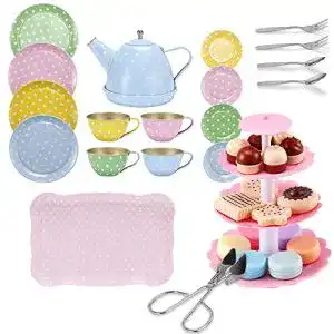 Puppengeschirr FUQUN 36 Pcs Teeservice Kinder Metall Tee Set