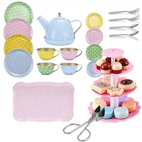 Puppengeschirr FUQUN 36 Pcs Teeservice Kinder Metall Tee Set