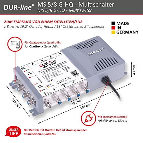 Quad-LNB-Multischalter DUR-line MS 5/8 G-HQ für 8 Teilnehmer
