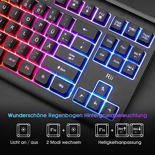 Tastatur ohne Nummernblock Rii Gaming USB, Regenbogen