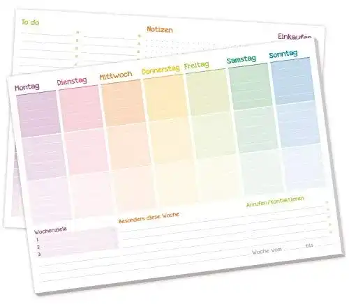 Wochenplaner Häfft Block A4 ohne festes Datum Rainbow 50 Blatt