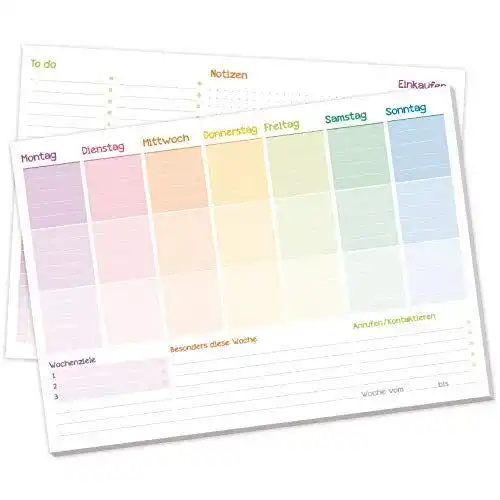 Wochenplaner Häfft Block A4 ohne festes Datum Rainbow 50 Blatt