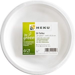 Zuckerrohr-Teller Heku 30512, 50 Teller “be green”, Ø 23cm