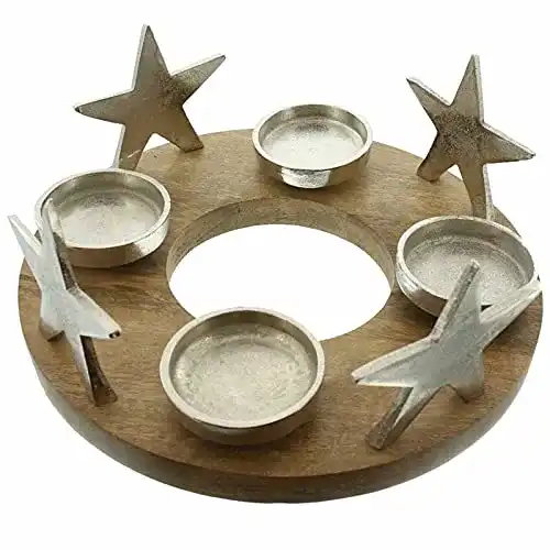 Adventskranz Holz SIDCO Silbersterne Kerzenhalter Holzkranz