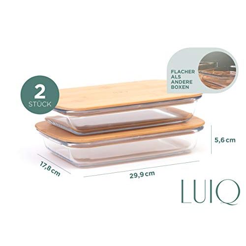 Aufschnittbox LUIQ 2er Set Premium aus Glas mit Bambusdeckel