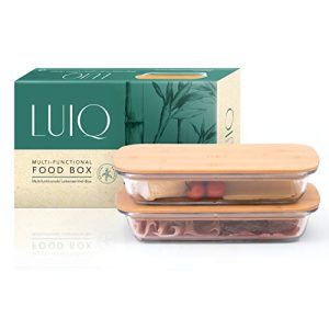 Aufschnittbox LUIQ 2er Set Premium aus Glas mit Bambusdeckel
