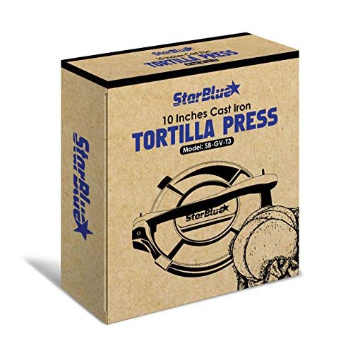 Tortilla-Presse StarBlue aus Gusseisen, 25,4 cm, mit 100 Ölpapier