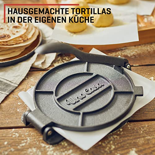 Tortilla-Presse Uno Casa, 20 cm, Bonus 100 Stk. Pergamentpapier