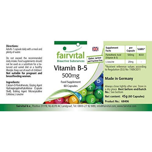 Vitamin B5 fairvital 500mg, Pantothensäure Kapseln, 60 Kapseln