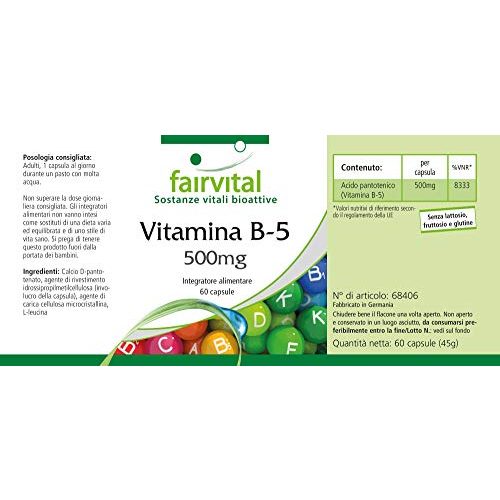 Vitamin B5 fairvital 500mg, Pantothensäure Kapseln, 60 Kapseln