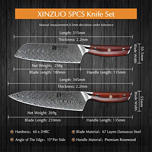 Xinzuo-Messer XINZUO Küchenmesser Set 5er, VG10 Damaststahl
