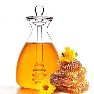Honigglas DZAY Honigtopf Glas, handgemacht mit Schöpflöffel