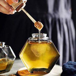 Honigglas XIYUAN Honigspender Sirupspender mit Holzlöffel