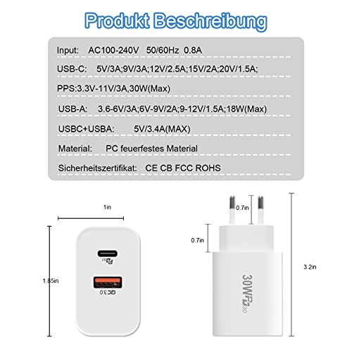 PD-Ladegerät cshare 30W USB C Ladegerät, USB C Netzteil PD 3.0