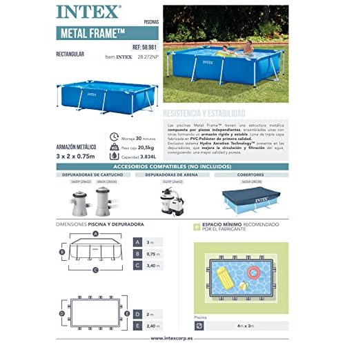 Pool eckig Intex Rectangular Frame Pool, 300 x 200 x 75 cm, Blau