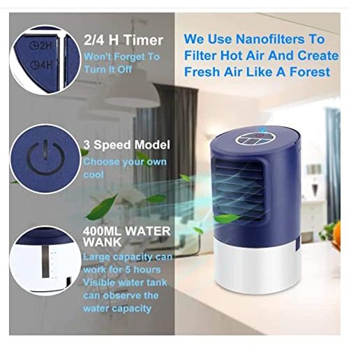 Raumkühlung RenFox Mini Luftkühler, 5-in-1 Ventilator, Timer