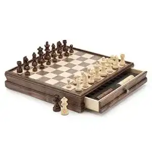 Schachkassette A&A 15 Zoll Nussbaumholz Schach & Dame-Set