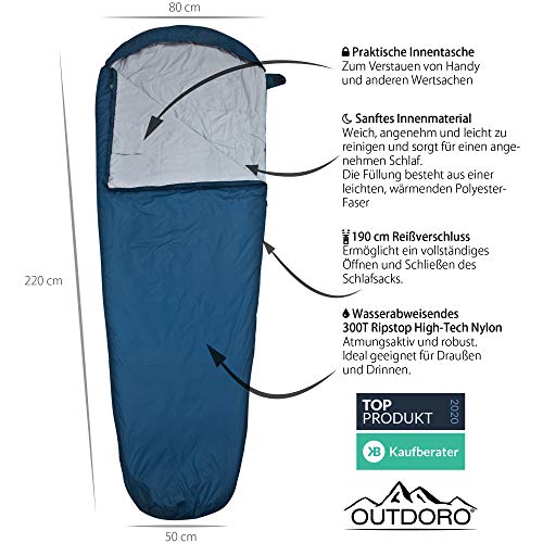 Schlafsack kleines Packmaß Outdoro ultraleichter Schlafsack 800g