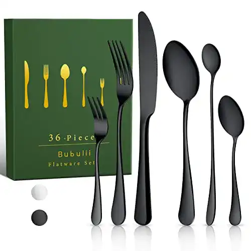 Schwarzes Besteck Bubulii 36PCS Besteck Set Schwarz