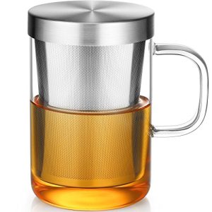 Teetassen ecooe 500ml Glas Tasse mit Silberne Edelstahl Sieb