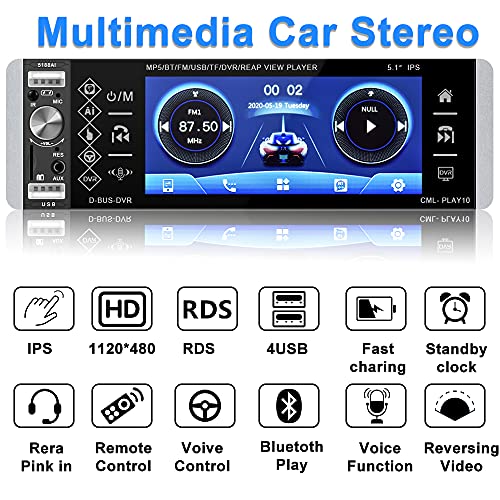 Autoradio-1-DIN-mit-Bildschirm Hikity mit Bildschirm Bluetooth