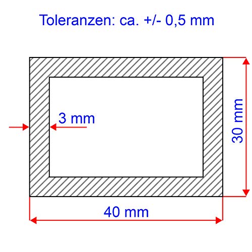 Alu-Rechteckrohr FITS METALL Hohlprofil, 40x30x3 mm