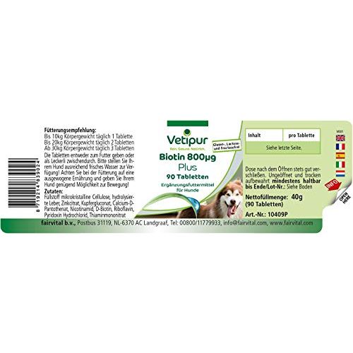 Biotin für Hunde vetipur Biotin Tabletten für Hunde 90 Tabletten