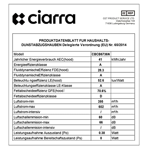 Ciarra-Dunstabzugshaube CIARRA CBCB6736N kopffrei