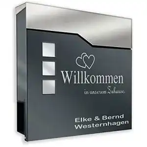Edelstahl-Briefkasten funkklingel24 Beschriftung Zeitungsrolle