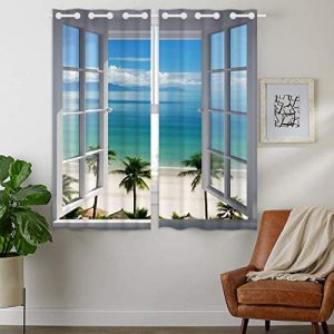 Fotogardinen YISUMEI Vorhang blickdicht Strandfenster, 2er Set
