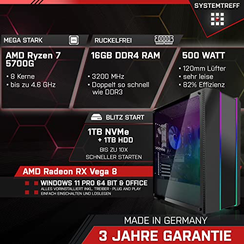 Gaming-PC bis 800 Euro SYSTEMTREFF ® AMD Ryzen 7 5700G